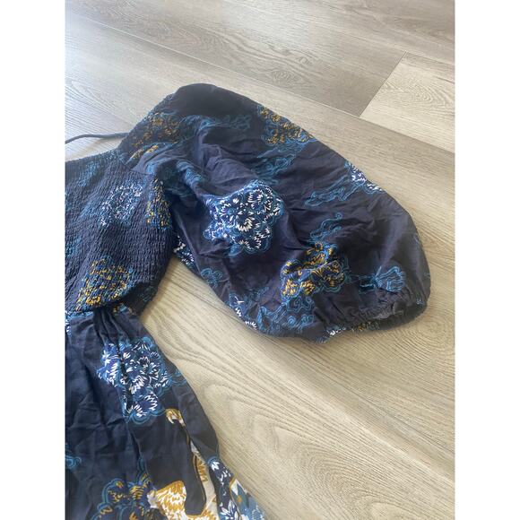 Anthropologie Puff Sleeve Smocked Mini Dress With Tiger Graphics Square Neck 2XL - Picture 6 of 8